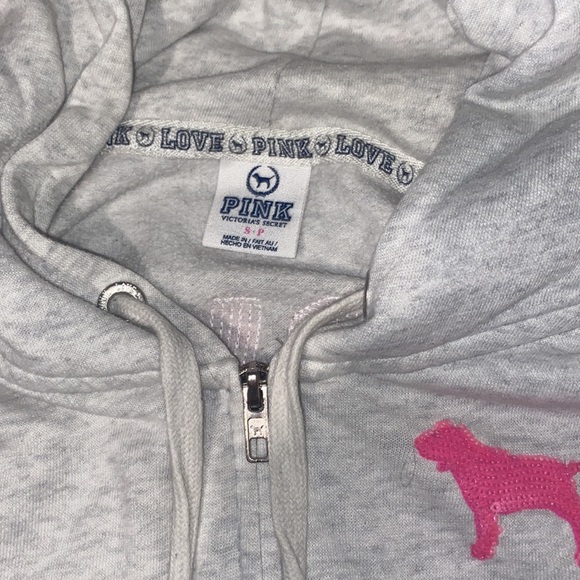 Pink Victoria Secret white zip up with sequin’s - Picture 2 of 3